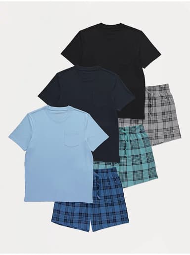 Short Sleeve Checked Short Pyjamas 3 Pack, Sizes L - 4XL - Free C&C - George At ASDA