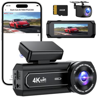 Dash Cam, 4K + 1080P DashCam Front and Rear, WiFi Dashcam with 64GB SD Card - Sold by MOSHE LIMITED / FBA - Amazon