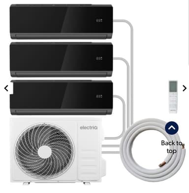 electriQ iQool Multi-Split 3 x 9000 BTU Smart Wall Mounted Split Air Conditioner with Heat Pump - Pipe Kits Included - Black - Servers Direct