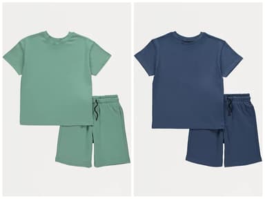 Kids T-Shirt & Shorts Set (Jade Green, Navy, Mauve, Grey, Khaki, Red, Navy Striped, Grey Striped) 1-6Y, 6-14Y £4, 14-16Y £5 + Free C&C - George At ASDA