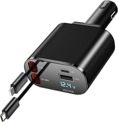Retractable Car Charger, 69W Fast 4 in 1 USB C Adapter - Sold by PERFICIENT MART FBA - Amazon