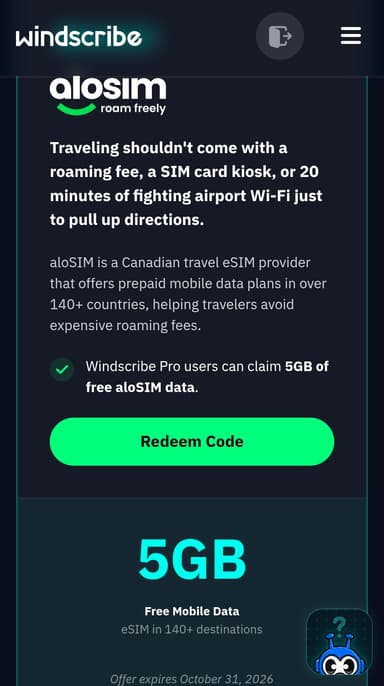 Windscribe Pro users can claim 5GB of free aloSIM data by logging in - Windscribe