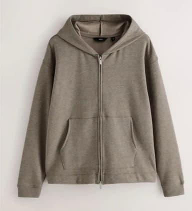 Next Men's Stone Neutral Velour Lined Zip Through Hoodie - Sizes S - 2XL - Free C&C - Next