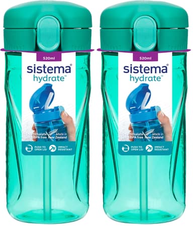 2 Sistema Hydrate Quick Flip Water Bottle | 520 ml | BPA Free Water Bottle with Straw | Recyclable - Amazon