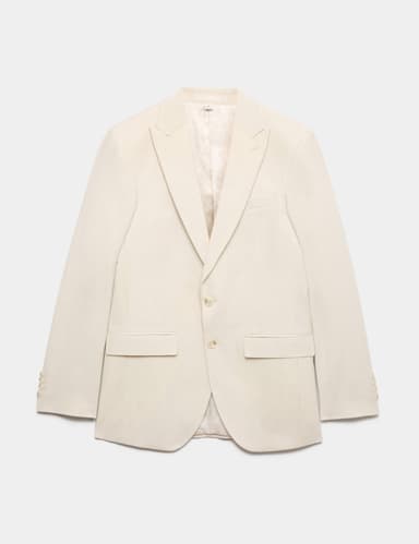 M&S Slim Fit Linen Suit Jacket (Stone) - Limited Sizes + Free C&C - Marks & Spencer