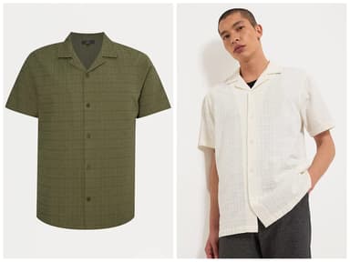 Mens Khaki / Cream Textured Cotton Short Sleeve Shirt Sizes S -5XL, 10% off George Rewards + Free C&C - George At ASDA