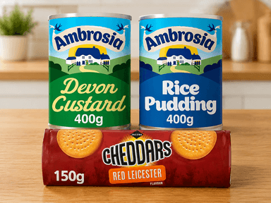 10 for £10 Mix & Match - Ambrosia Custard / Rice Pudding / Jacobs Cheddars - S&S £7.09 - Amazon