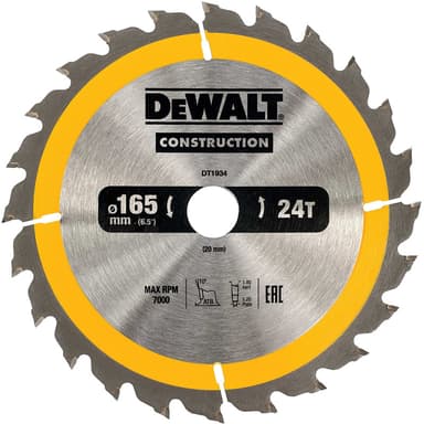 DeWalt Construction Circular Saw Blade 165mm x 20mm x 24T. Free C&C - Toolstation