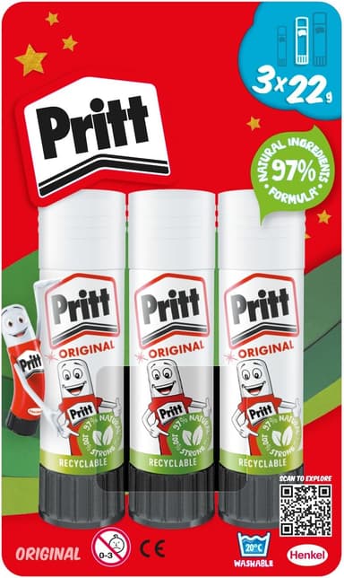 Pritt Glue Stick, Safe and Child-Friendly, 22g (Pack of 3) - £1.80 / £1.61 S&S - Amazon