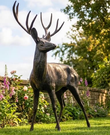 Life Size 'Ryder' Deer Sculpture - Facing Left - Black Country Metal Works