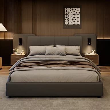 BTM 4ft6 Double Upholstered PU Bed with Charging Port and Lighting Soft Sponge Headboard Grey sold & shipped by BTM SHOP - B&Q