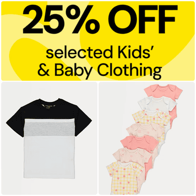 25% Off Selected Kids & Baby Clothing (1,200+ Items) - Tee / Shorts £2.25 / PJs £3.75 / 7 Pack Bodysuits £6.75 - Free Click & Collect - George At ASDA