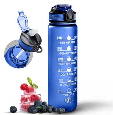 Water Bottle 1000ml with Motivational Time Marker & Straw, Dishwasher Safe Leak-proof Drink Bottle BPA Free - Blue / Black / Pink / Purple - Amazon