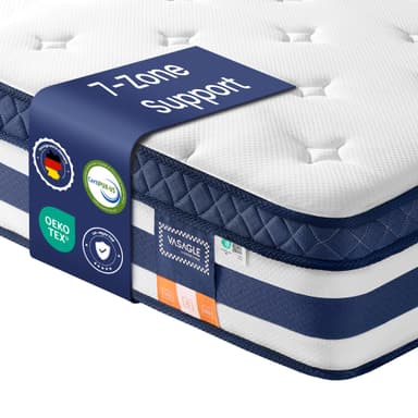 VASAGLE Pocket Sprung Mattress, Cooling Gel Memory Foam, 7-Zone Pressure Relief, H3 Medium Firm, 190 x 90 x 25 cm, Blue - Amazon