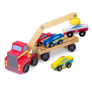 Melissa & Doug Magnetic Car Loader Wooden Toy Set With 4 Cars and 1 Semi-Trailer Truck Crane Wooden Toy, Vehicle Toys For Kids Ages 3+ - Amazon