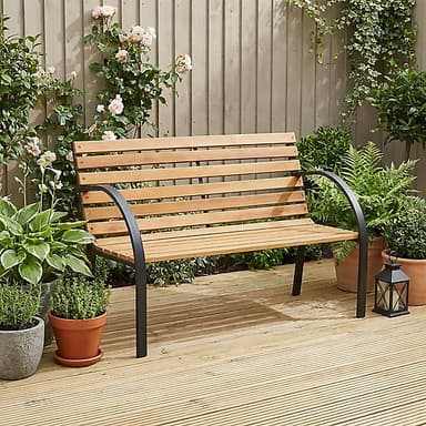 Garden Vida 2 Seater 120cm Wide Slatted Traditional Garden Outdoor Bench - B&Q