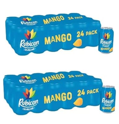 2 x Rubicon Mango Sparkling Fruit Soft Drink with Real Fruit Juice, 24 x 330ml Cans - at checkout (£12.16 - £13.11 with S&S) - Amazon