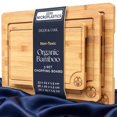 Deer & Oak 3-Piece Bamboo Chopping Board Set, Pre-Oiled 33x24cm, 28x20cm, 22x15cm - w/voucher Selected Accounts, Sold by Ideal Direct Ltd - Amazon