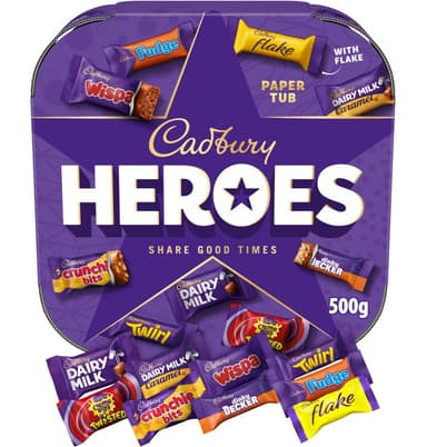 Cadbury Heroes Paper Tub 500g - Clubcard Price - Tesco