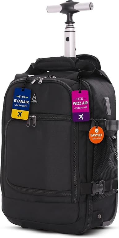 Aerolite Ryanair & Wizz Air Trolley Backpack/Cabin Bag, 2 Wheels & USB Port - Sold & Shipped by Packed Direct - Amazon