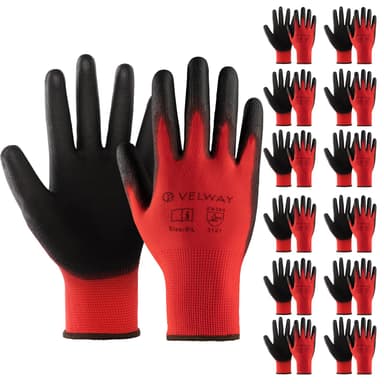 Velway 12 Pairs Work Gloves PU Coated for Men Women, Red, Size 9/L - Amazon