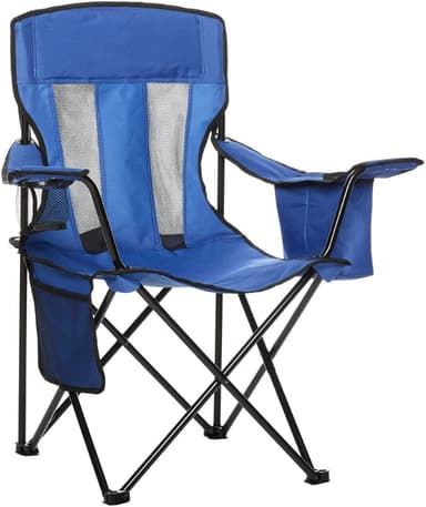 Amazon Basics Comfortable, Heavy Duty, Portable Camping Chair with 4-Can Cooler, Side Pocket, Cup Holder, and Carry Bag, Blue - Large Size - Amazon