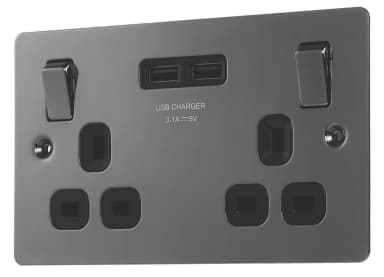 LAP 13A 2-Gang SP Switched Socket + 3.1A 15.5W 2-Outlet Type A USB Charger Black Nickel - Free C&C Only - Very Limited Locations - Screwfix