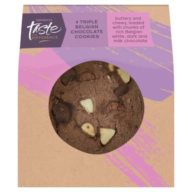 Sainsbury's Taste the Difference Cookies x 4 (Belgian Chocolate / Milk Chocolate Salted Caramel / Shortbread ) - Nectar Price - Sainsbury's