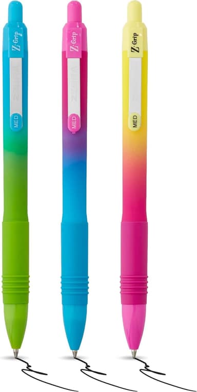 Zebra Pen Z-GRIP Soft Touch Black Ink Ballpoint Pens 3pk - 1.0mm Medium Point Retractable Pens with Clip (£1.23 S&S) - Amazon