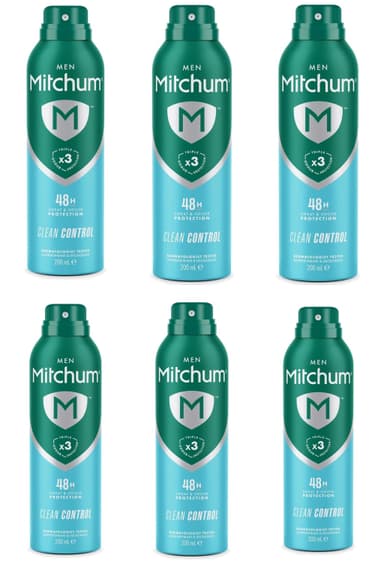 6 x Mitchum Men Clean Control Triple Odor Defense 48HR Protection Deodorant Spray & Antiperspirant 200ml (£8.26 / £7.44 with S&S) - Amazon