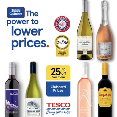 25% Off 6 or More Bottles of Wine & Champagne (Clubcard Price) - Tesco