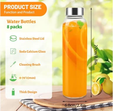 8pcs Glass Juice Bottles with Lids, 500ml Glass Water Drinking Bottles - Sold by dashug / FBA - Amazon