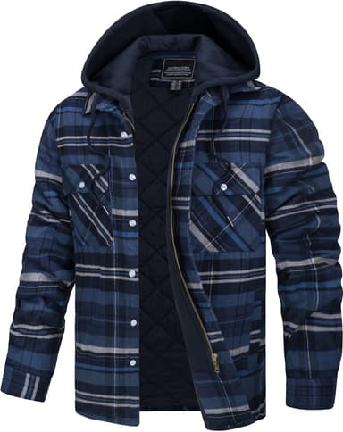 TACVASEN Men's Hooded Lumberjack Jacket Quilted Fleece Hoodie (Various colours and sizes) - Sold by TACVASEN-EU - Amazon