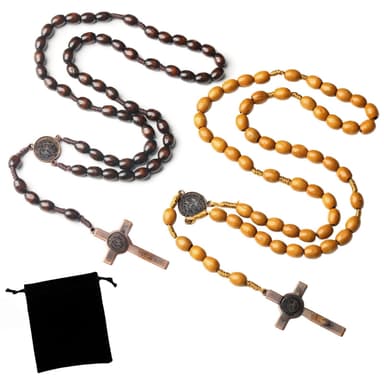2PCS Rosary Beads Catholic Women,CrucIfix Necklace for Men with Storage Bag,Wooden Cross - Sold by HebingShop / FBA - Amazon
