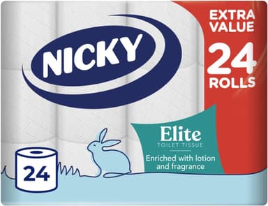 Nicky Elite, 24 Rolls of Toilet Tissue, 3-Ply (£6.83 / £6.11 with S&S) - Amazon