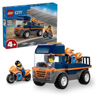LEGO City Motorcycle Transporter - Fine Motor Skills Toy w/Flatbed Truck, 2 Motorbikes, 2 Minifigures, Ramp & Accessories - 60491 - Amazon