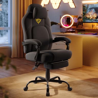 SONGMICS HOME Gaming Chair, Ergonomic Computer Chair with Footrest & Headrest, Cotton-Linen Fabric, Adjustable Height - Black - Amazon