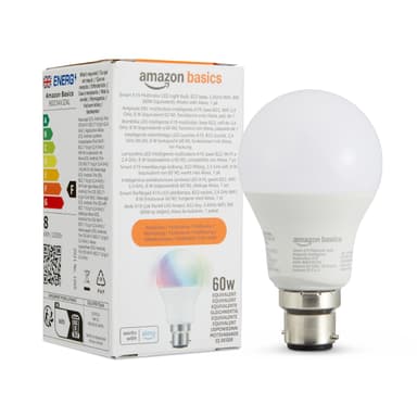 Amazon Basics Smart Multicolor LED Light Bulb, B22 Base, 8W (60W Equivalent), Works with Alexa Only, 1 Pack - Amazon