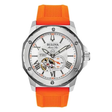 Bulova 98A226 Marine Star Automatic Orange Silicone Strap Watch - W09409 - Chapelle Jewellery