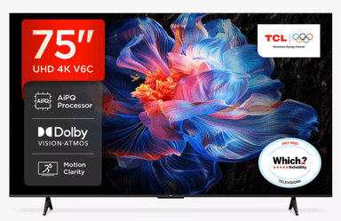 TCL 75V6C-UK (2025) LED HDR 4K Ultra HD Smart TV with Dolby Atmos, 75 inch, Black - 5 Year Warranty With MY JL Rewards (Free to Join) - John Lewis & Partners