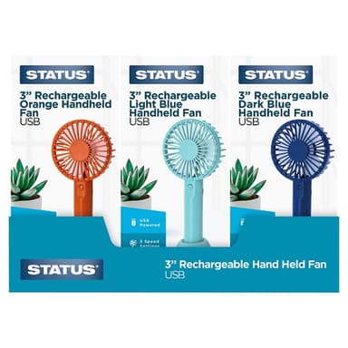 Status 3" Hand Held Rechargeable Fan - Coral, Turquoise, Blue - Waitrose