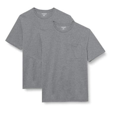 Amazon Essentials Men's T-Shirt Slim-Fit Short-Sleeved Crewneck Pocket, Pack of 2 Grey - Medium Size - Amazon