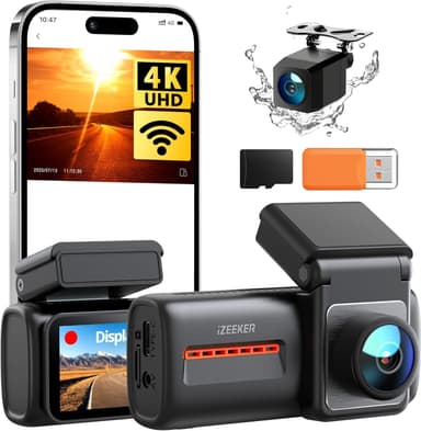iZEEKER 4K Dash Cam Front and Rear, WiFi 6 Dashcam with FREE 32GB Card, 4K+1080P Dual Dash Camera sold by Accion Innovations FBA - Amazon
