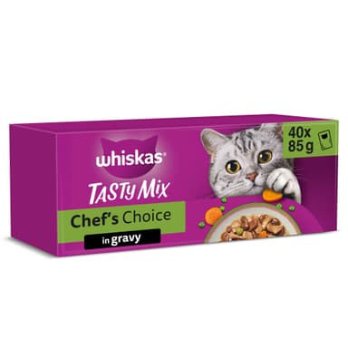whiskas Tasty Mix 1+Chef´s Choice in Gravy 40x85g Pouches, Adult Cat Food - Price at Checkout - Amazon