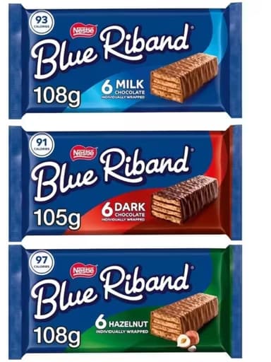 Blue Riband Wafer Biscuit 6 Pack Multipack 108g - Original/Dark/Vanilla/Hazelnut - Clubcard Price - Tesco