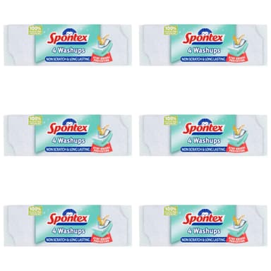 6 x Spontex 4 Washups Non Scratch Sponge Scourers - Discount at Checkout - £2.94 / £2.66 S&S - Amazon