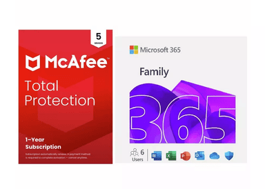 Microsoft 365 Family 6 People & McAfee 1 Year, 5 Device (Physical Copy) - Free C&C - Argos