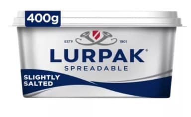 2 x Lurpak Slightly Salted Spreadable Blend of Butter and Rapeseed Oil 400g - ASDA Groceries