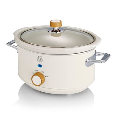Swan Nordic Slow Cooker with 3 Temperature Settings, Ceramic Pot and Glass Lid, 3.5L - White - Amazon