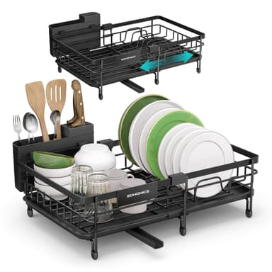 SONGMICS Dish Drainer Rack, Large Extendable Draining Board Rack for Small Spaces, 360° Rotating Extendable Spout, Kitchen Sink Drainer - Amazon